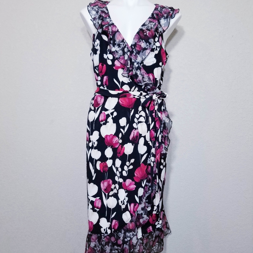 WHBM Floral Ruffle Faux Wrap Dress